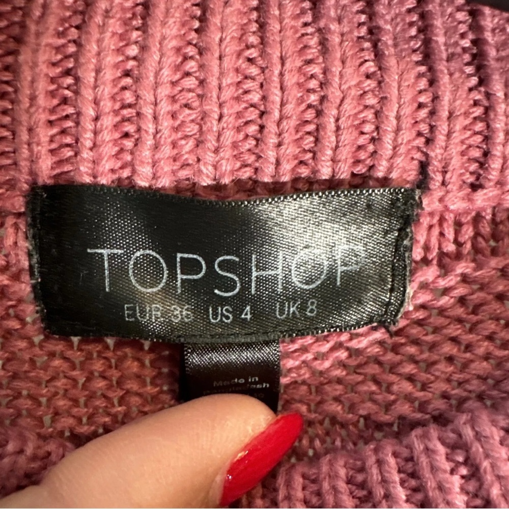Top shop women’s crop blush pink color cable knit oversized sweater size 4 - Picture 8 of 9